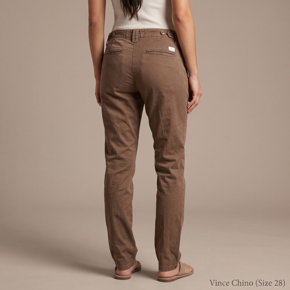 Vince Womenโs Chino Pants Brown Cotton Quiet Luxury USA Made 28